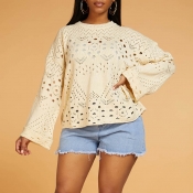 Lovely Leisure O Neck Hollow-out Beige Sweater