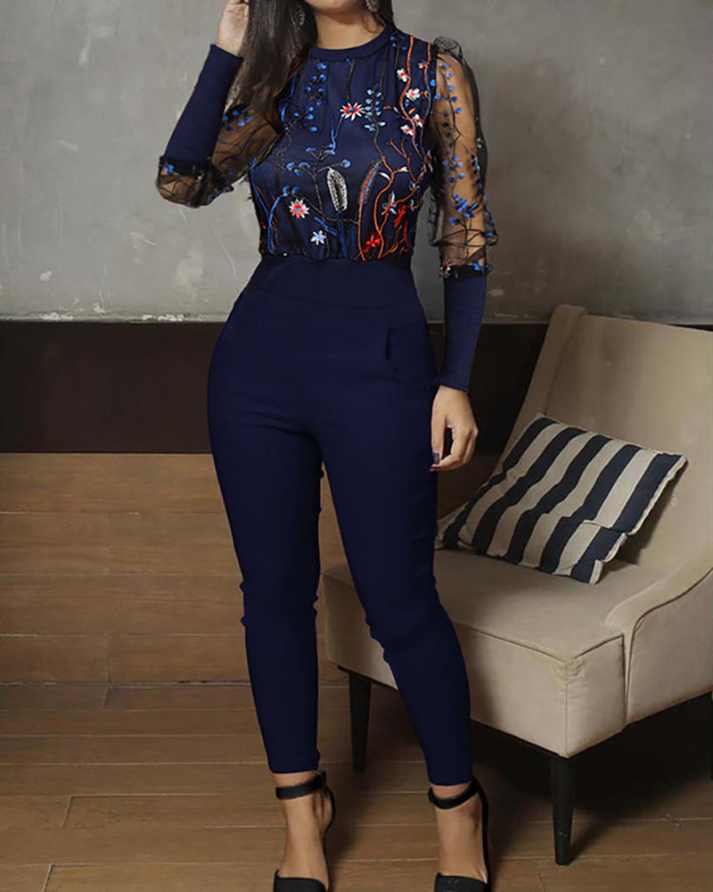 

Lovely Chic Patchwork Blue One-piece Jumpsuit