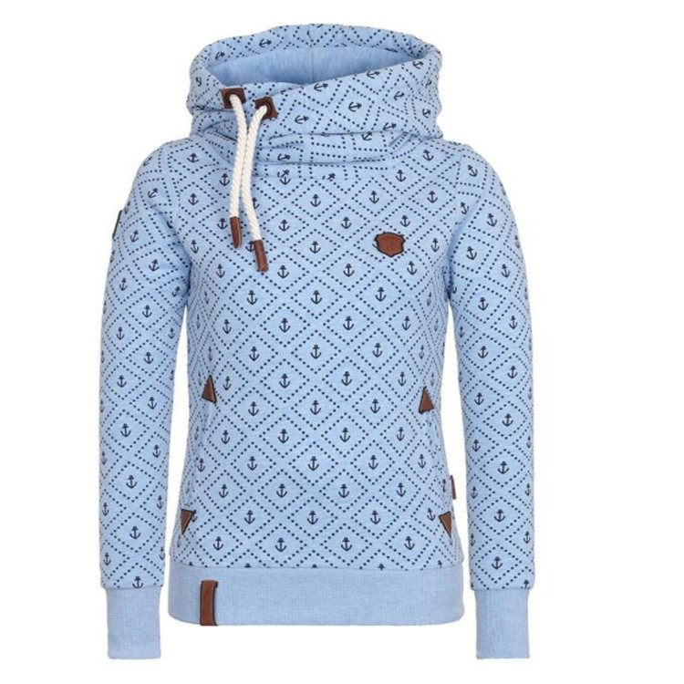 

Lovely Casual Print Blue Plus Size Hoodie