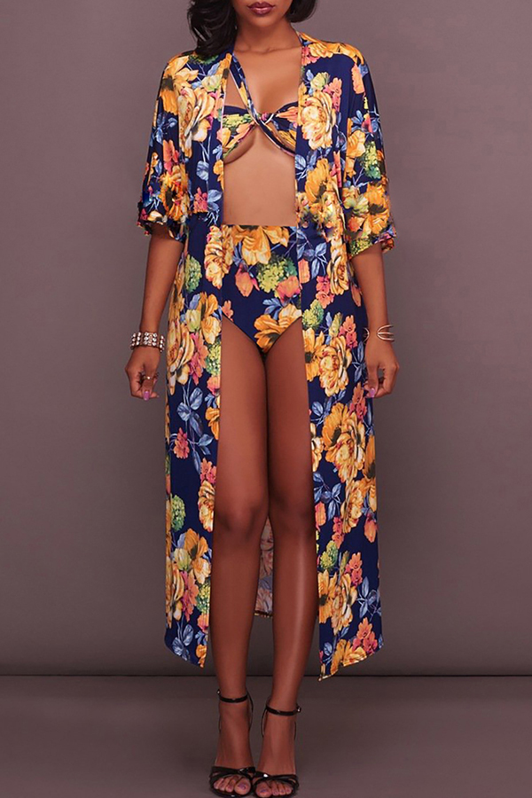 

Lovely Floral Print Multicolor Two-piece Swimwear, Multi