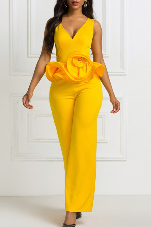 

Lovely Chic Flounce Design Yellow One-piece Jumpsuit