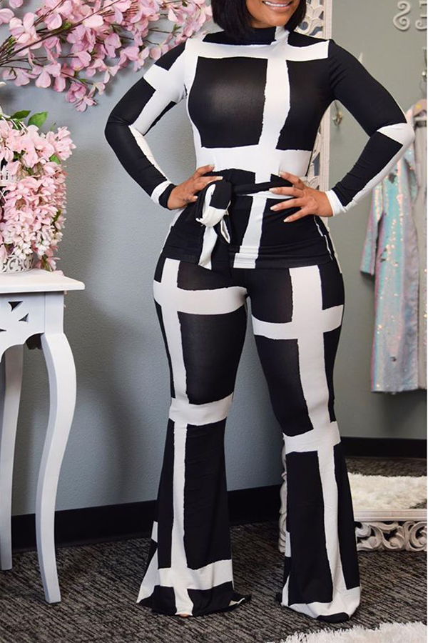 

Lovely Casual Geometric Print Black Two-piece Pants Set