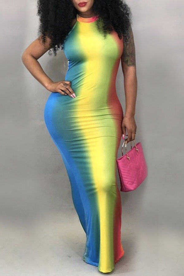 

Lovely Casual Gradual Change Print Multicolor Maxi Dress, Multi