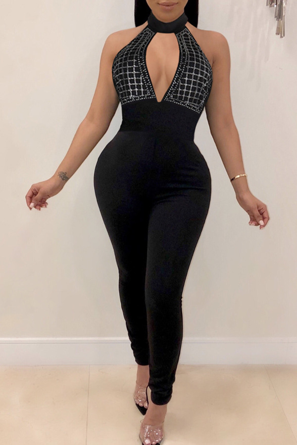 

Lovely Casual Patchwork Black One-piece Jumpsuit