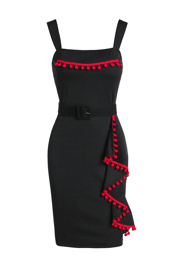 

Lovely Casual Patchwork Black Knee Length Plus Size Dress