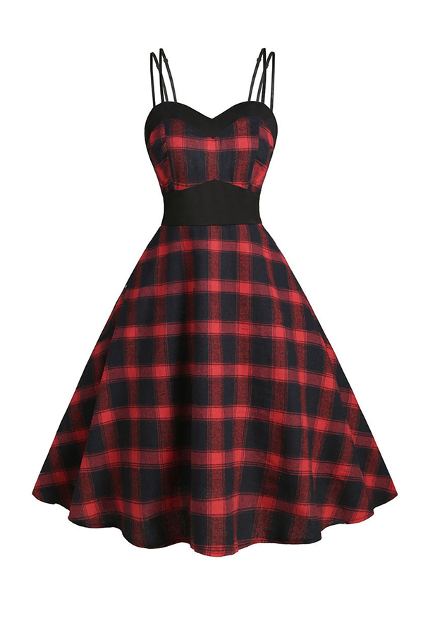 

Lovely Casual Plaid Print Red Knee Length Plus Size Dress