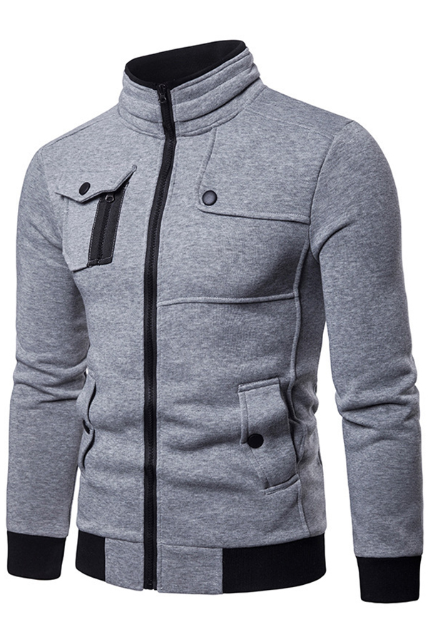 

Lovely Casual Zipper Design Light Grey Jacket