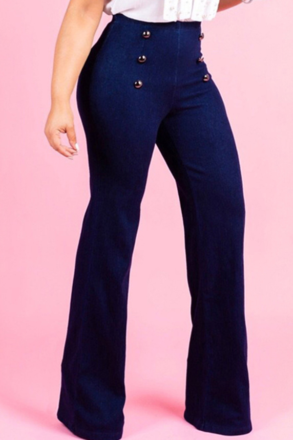 

Lovely Chic Button Design Blue Jeans