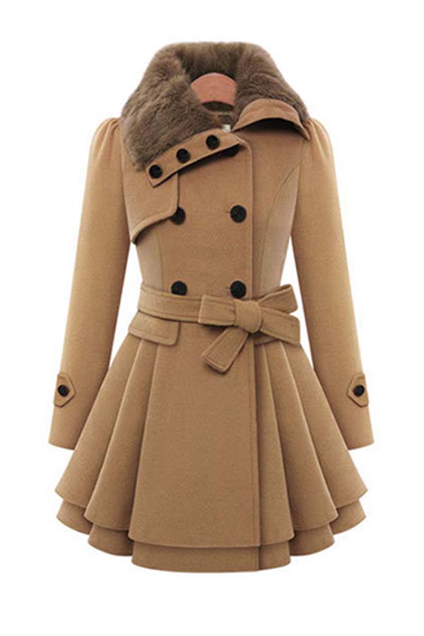 

Lovely Casual Conventional Collar Button Light Tan Plus Size Coat