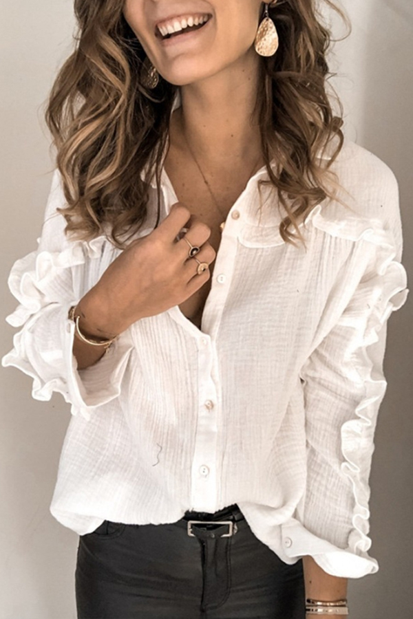

Lovely Sweet Flounce Design White Shirt
