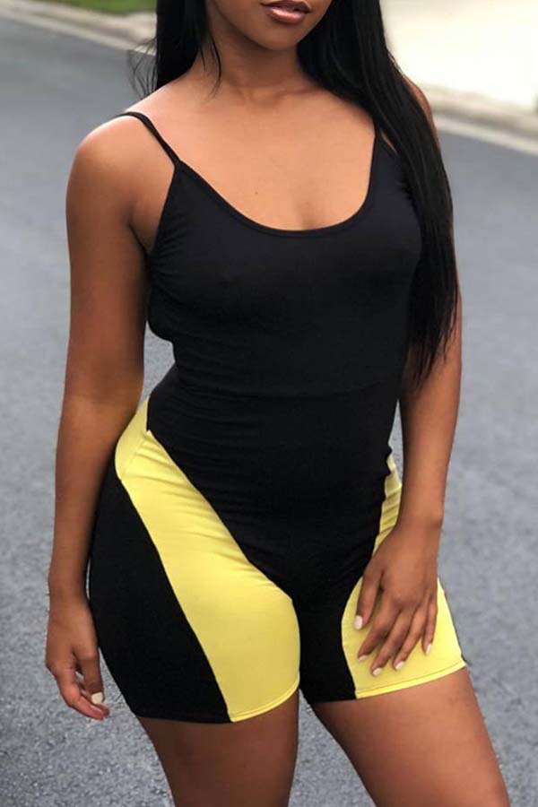

Lovely Chic Skinny Patchwork Black One-piece Romper