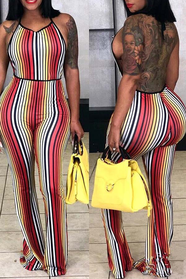 

Lovely Casual Striped Multicolor One-piece Jumpsuit, Multicolor stripe