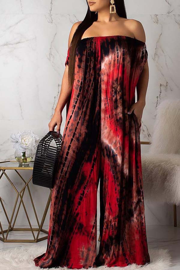 

Lovely Leisure Loose Print Red One-piece Jumpsuit
