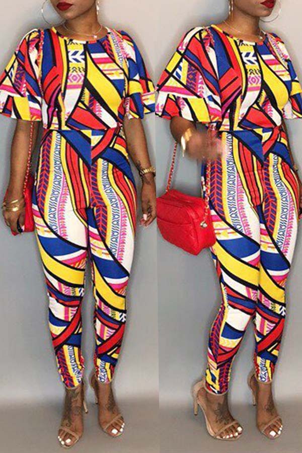 

Lovely Bohemian Print Multicolor One-piece Jumpsuit, Multi