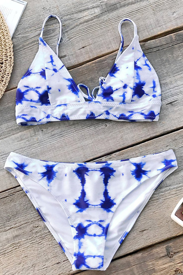 

Lovely Print Blue Two-piece Swimwear