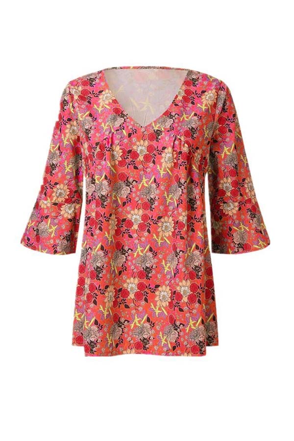 

Lovely Leisure V Neck Print Red Plus Size Blouse