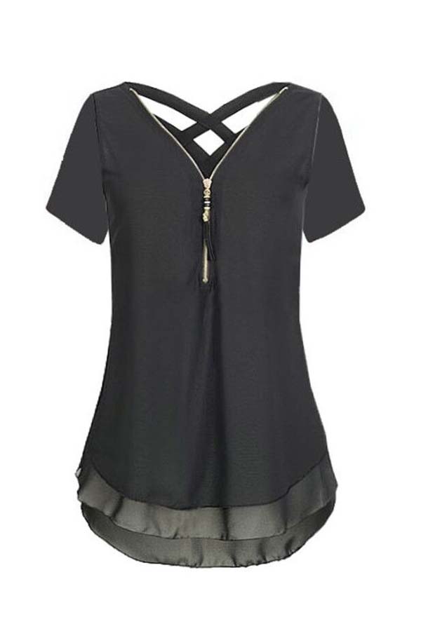 

Lovely Stylish Patchwork Black Plus Size Blouse