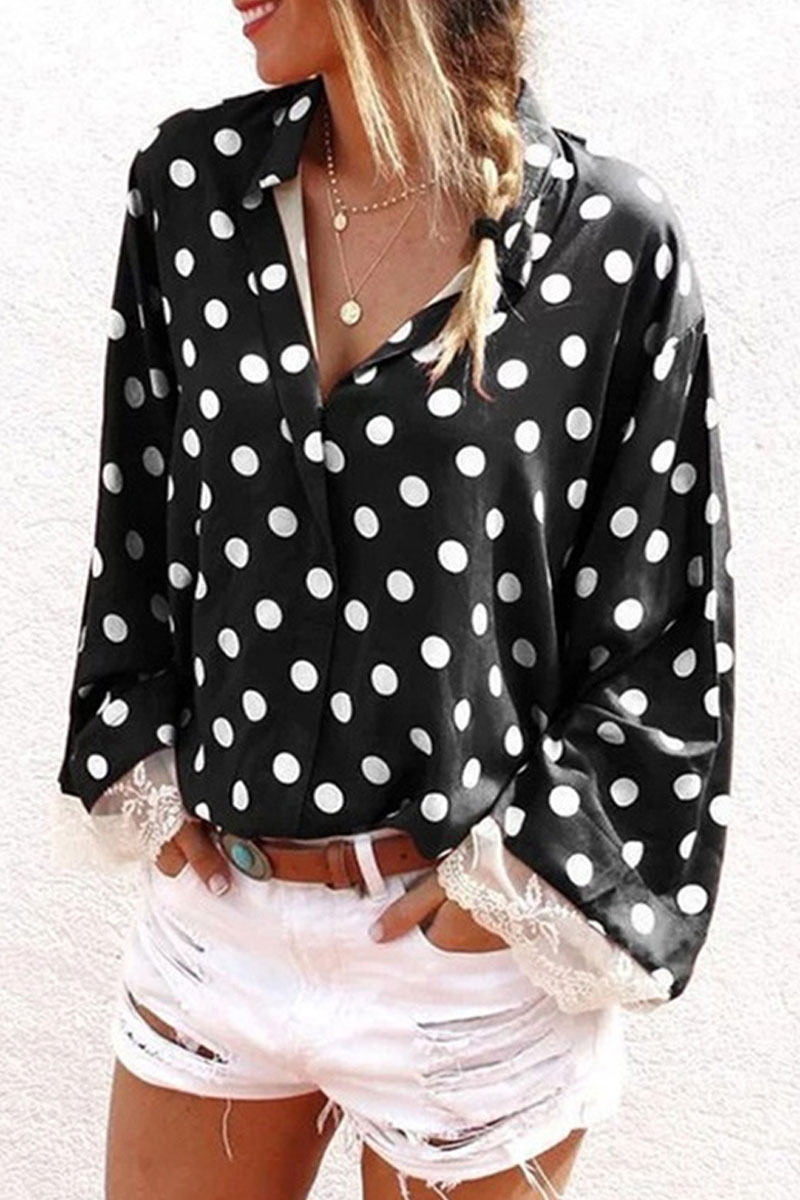 

Lovely Dot Print Black Blouse