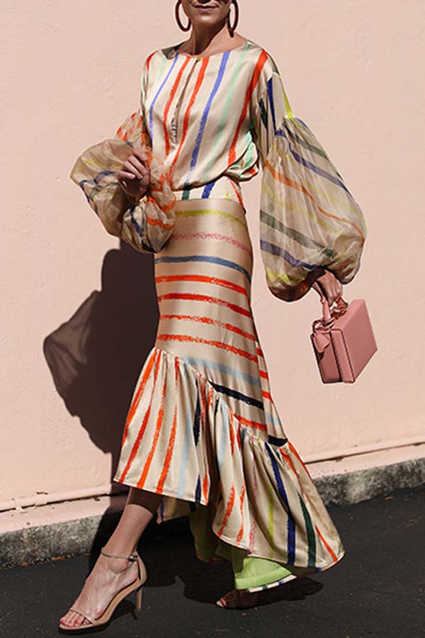 

Lovely Casual Striped Flounce Two-piece Skirt Set, Stripe