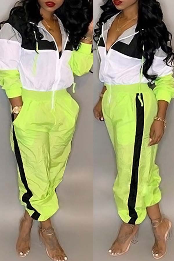 

Lovely Casual Patchwork Green One-piece Jumpsuit