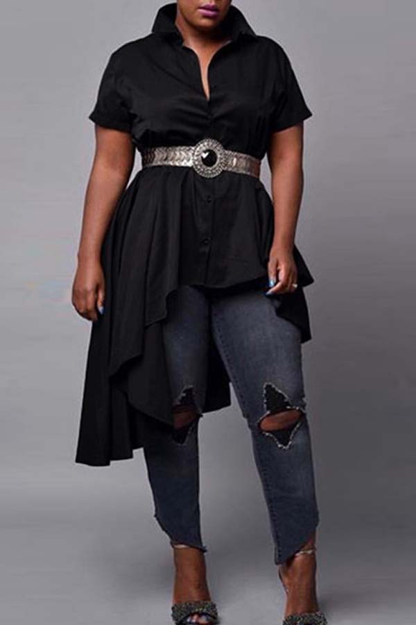 

Lovely Chic Asymmetrical Black Blouse