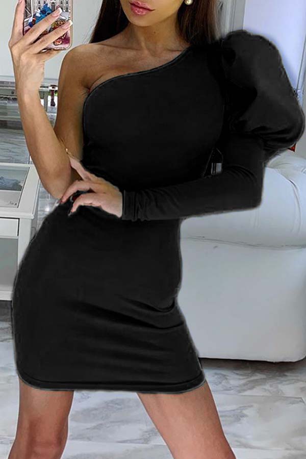 

Lovely Trendy One Shoulder Black Mini Dress