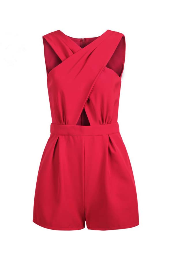 

Lovely Casual Cross Design Red One-piece Romper