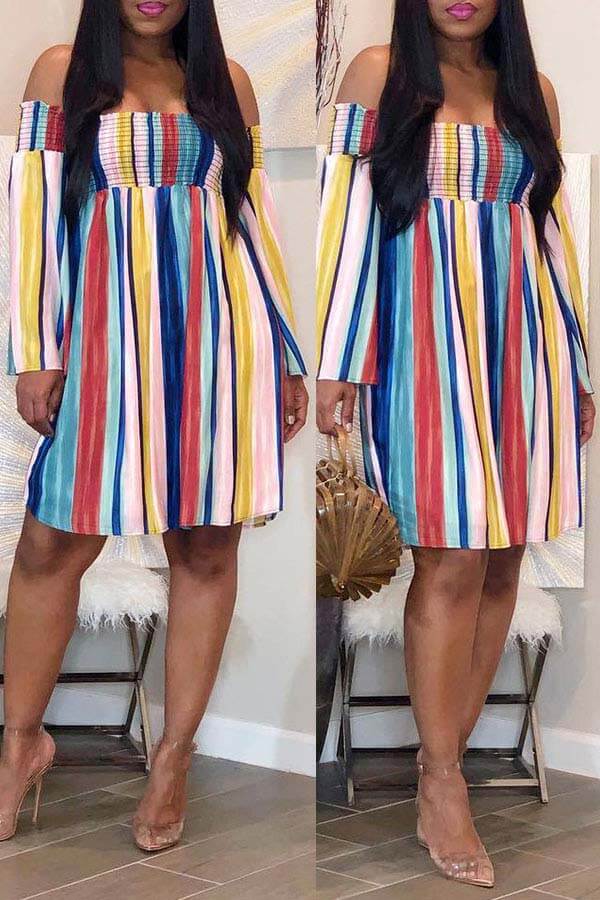 

Lovely Casual Striped Multicolor Knee Length Dress, Multi