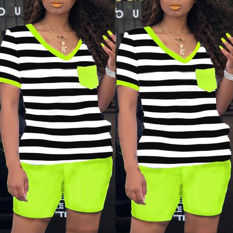 

Lovely Casual Striped Green Two-piece Shorts Set