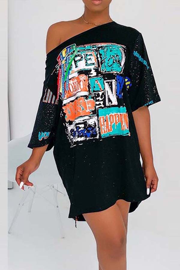 

Lovely Chic Print Black Mini Dress
