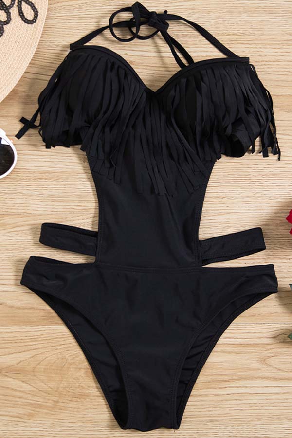 Lovely Hollow-out Black One-piece Swimsuit