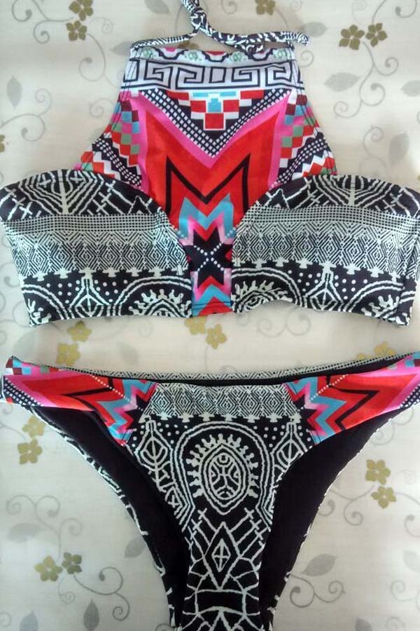 

Lovely Print Multicolor Two-piece Swimsuit, Multi