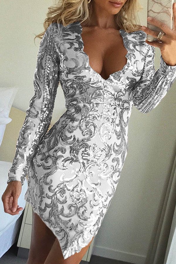 

Lovely Casual V Neck Asymmetrical White Mini Dress