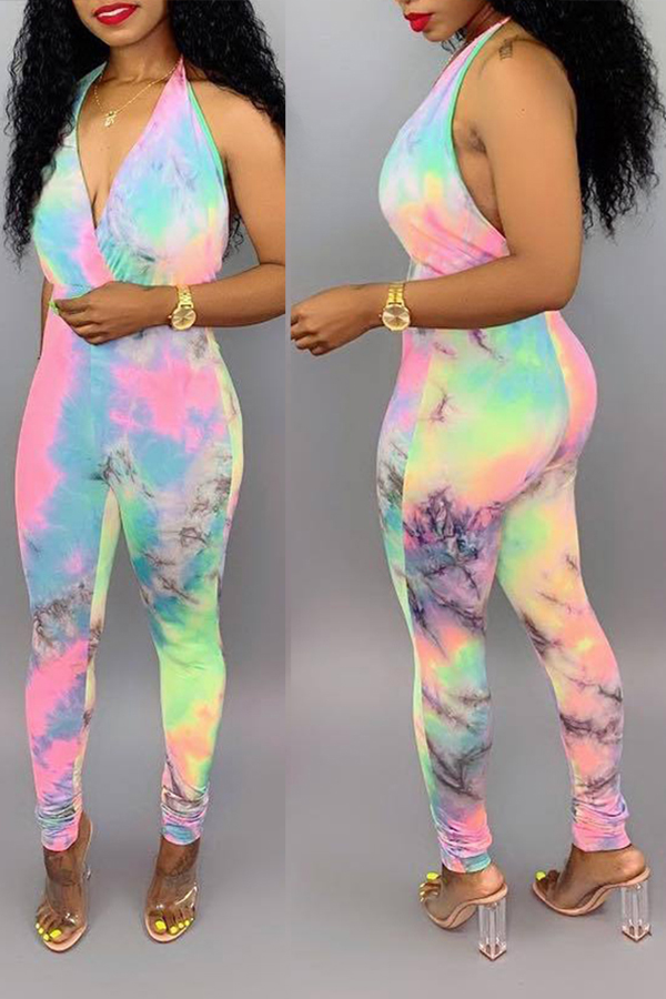 

Lovely Sexy Print Multicolor One-piece Jumpsuit, Multi