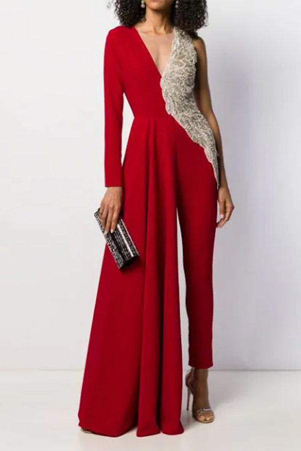 

Lovely Trendy Patchwork Red Jumpsuit