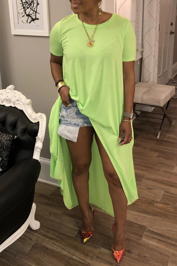 Lovely Trendy Side Slit Green Blouse