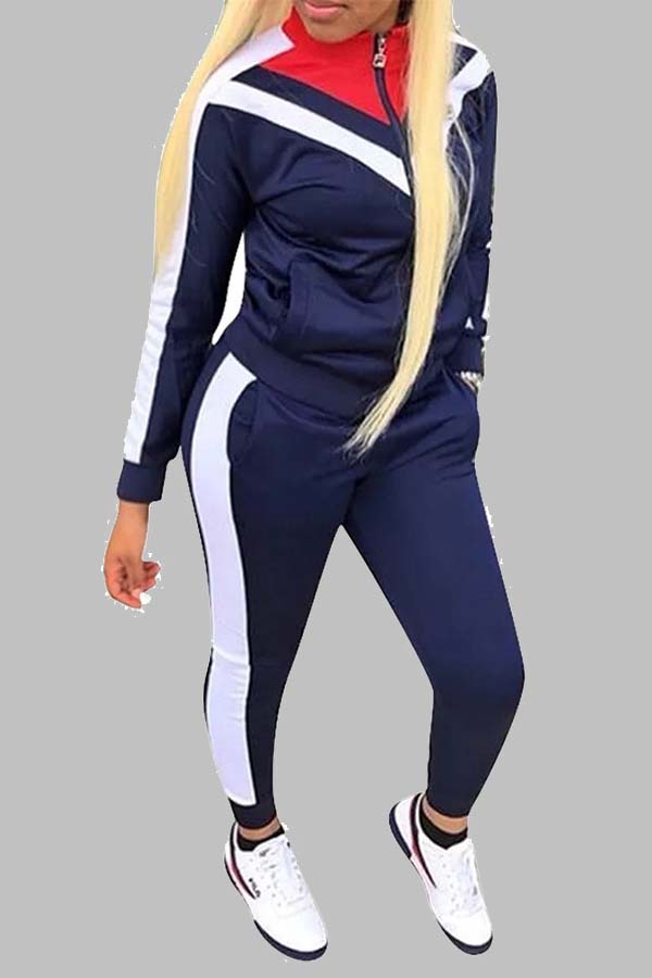 

Lovely Casual Patchwork Blue Two-piece Pants Set