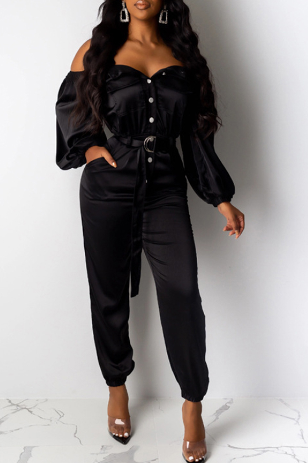 

Lovely Trendy Buttons Design Black One-piece Jumpsuit