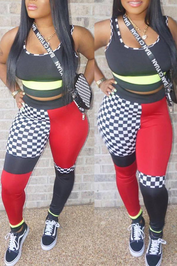 

Lovely Trendy Patchwork Red Two-piece Pants Set