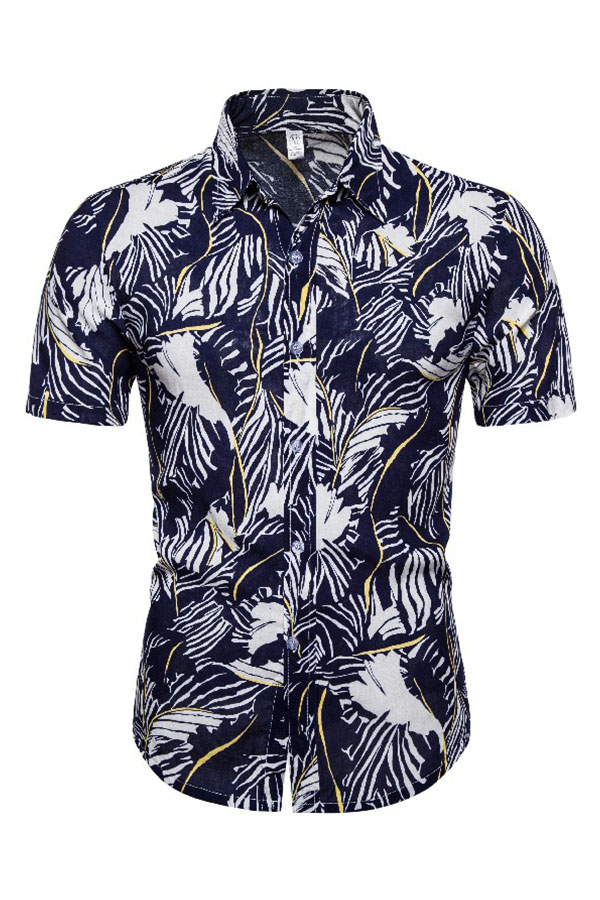 

Lovely Trendy Print Dark Blue Shirt