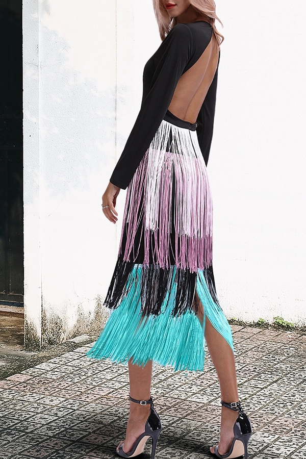 

Lovely Chic Backless Black Mid Calf Plus Size Dress