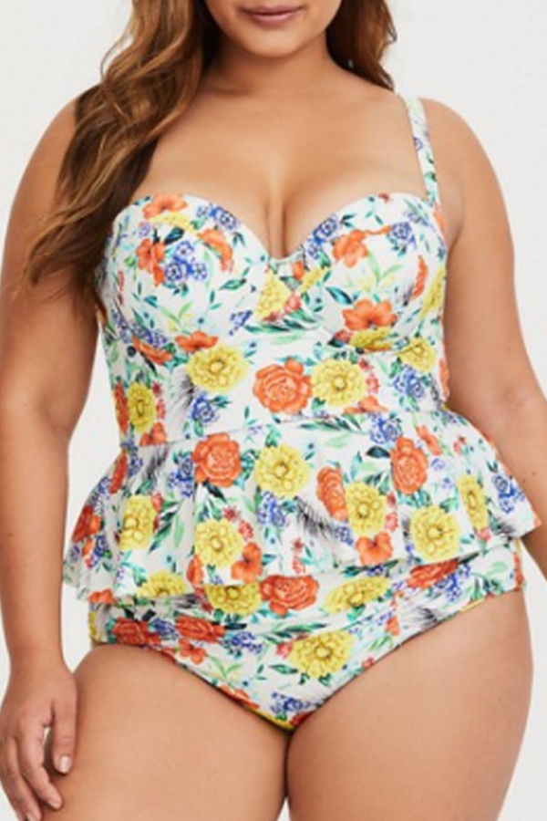 

Lovely Print Multicolor Plus Size One-piece Swimsuit, Multi