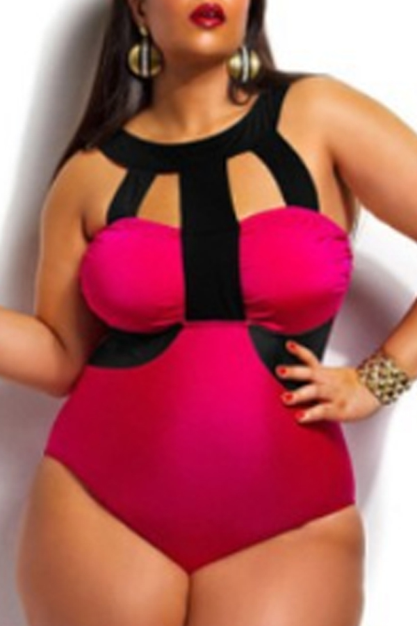 

Lovely Plus Size Hollow-out Wine Red One-piece Swimsuit