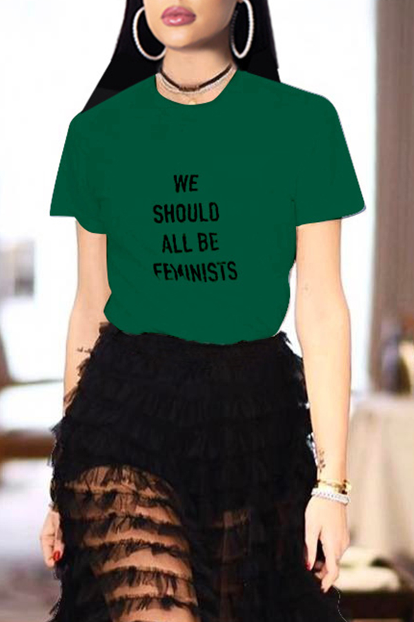 

Lovely Casual Print Green T-shirt