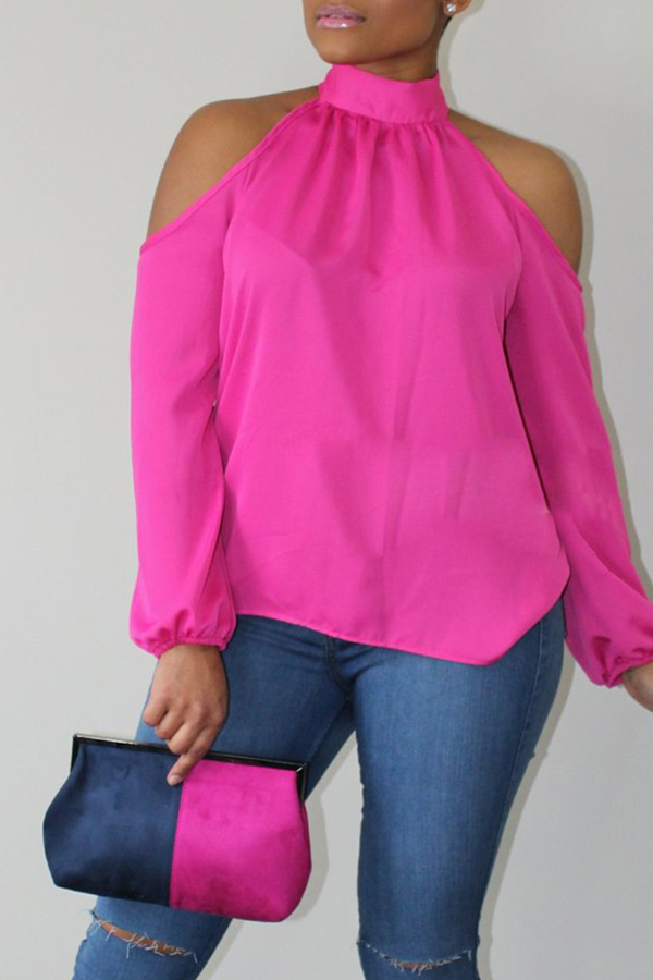 Lovely Trendy Dew Shoulder Pink Blouse