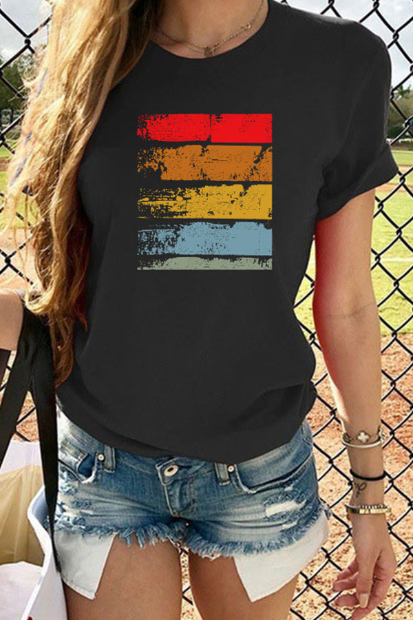 

Lovely Casual Basic Print Black T-shirt