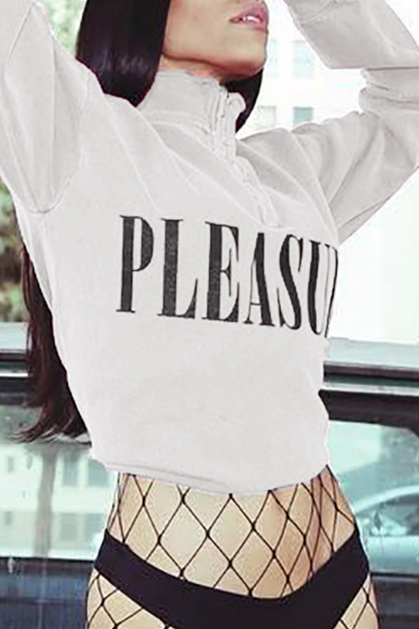 

Lovely Casual Turtleneck Letter White Hoodie