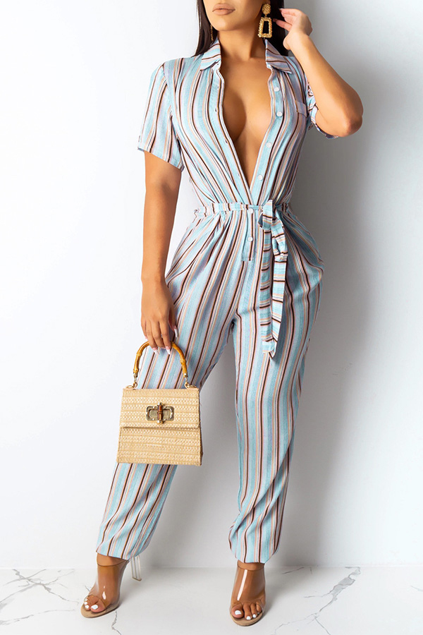 

Lovely Chic Striped Blue One-piece Jumpsuit, Blue stripe