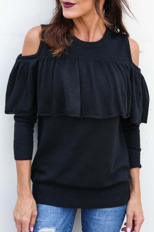 

Lovely Chic Flounce Black Blouse