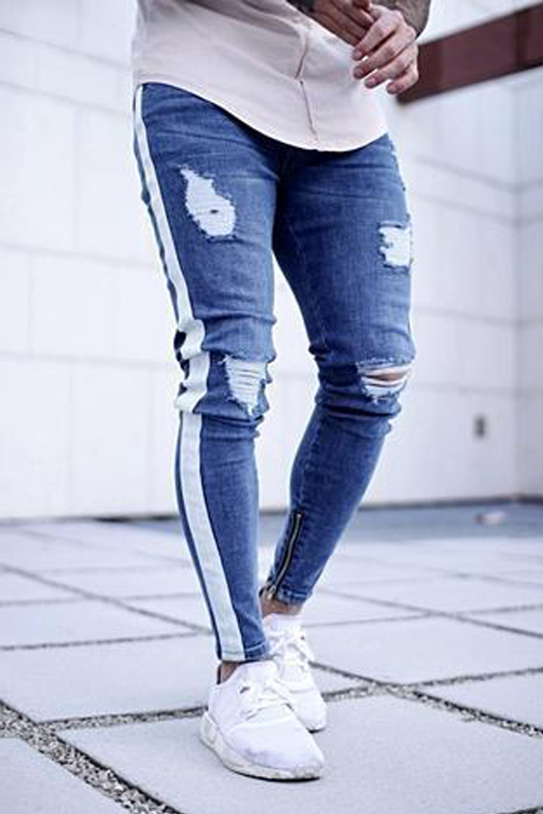 

Lovely Casual Patchwork Blue Jeans